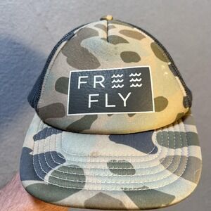 Free Fly Hat Cap Snap Back One Size Mens Green Camo Mesh Trucker Outdoor